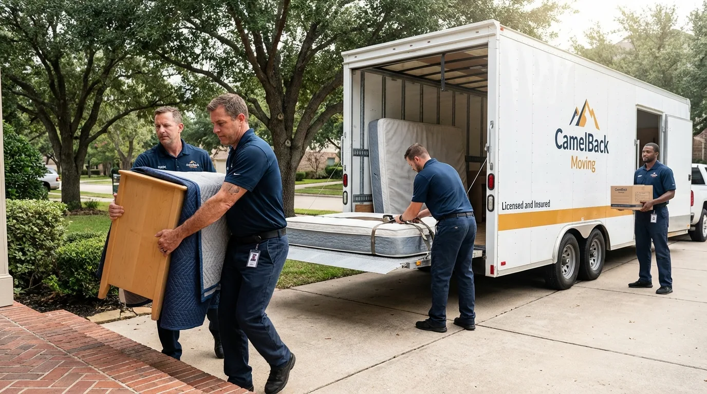 Crew loading residential truck for cross-state move from North Newton, KS