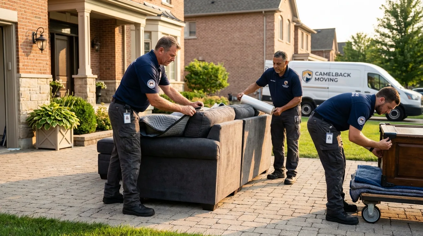 Large estate moving crew wrapping furniture in North Newton, KS