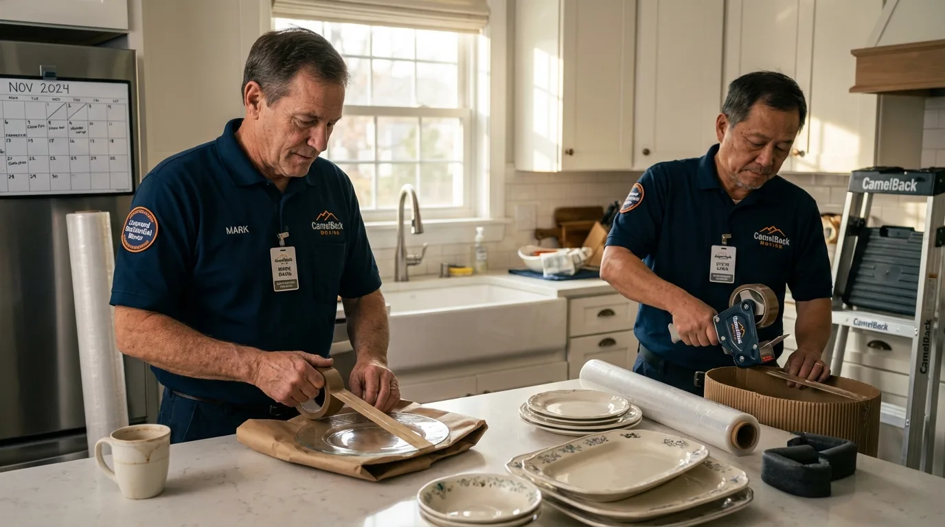 Professional crew packing kitchen dishware in North Newton, KS